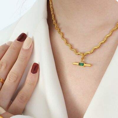 Stainless Steel Glass Cone Shaped Pendant Necklace - Trendsi - Flyclothing LLC