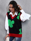 Four Leaf Clover V-Neck Sweater Vest - Trendsi - Flyclothing LLC