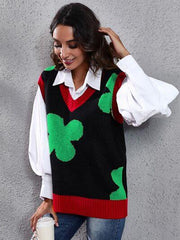 Four Leaf Clover V-Neck Sweater Vest - Trendsi
