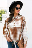 Striped Half-Button Dropped Shoulder Hoodie - Trendsi - Flyclothing LLC