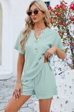 Notched Button Detail Dropped Shoulder Top and Shorts Set - Trendsi - Flyclothing LLC