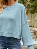 Round Neck Lantern Sleeve Sweater - Trendsi - Flyclothing LLC