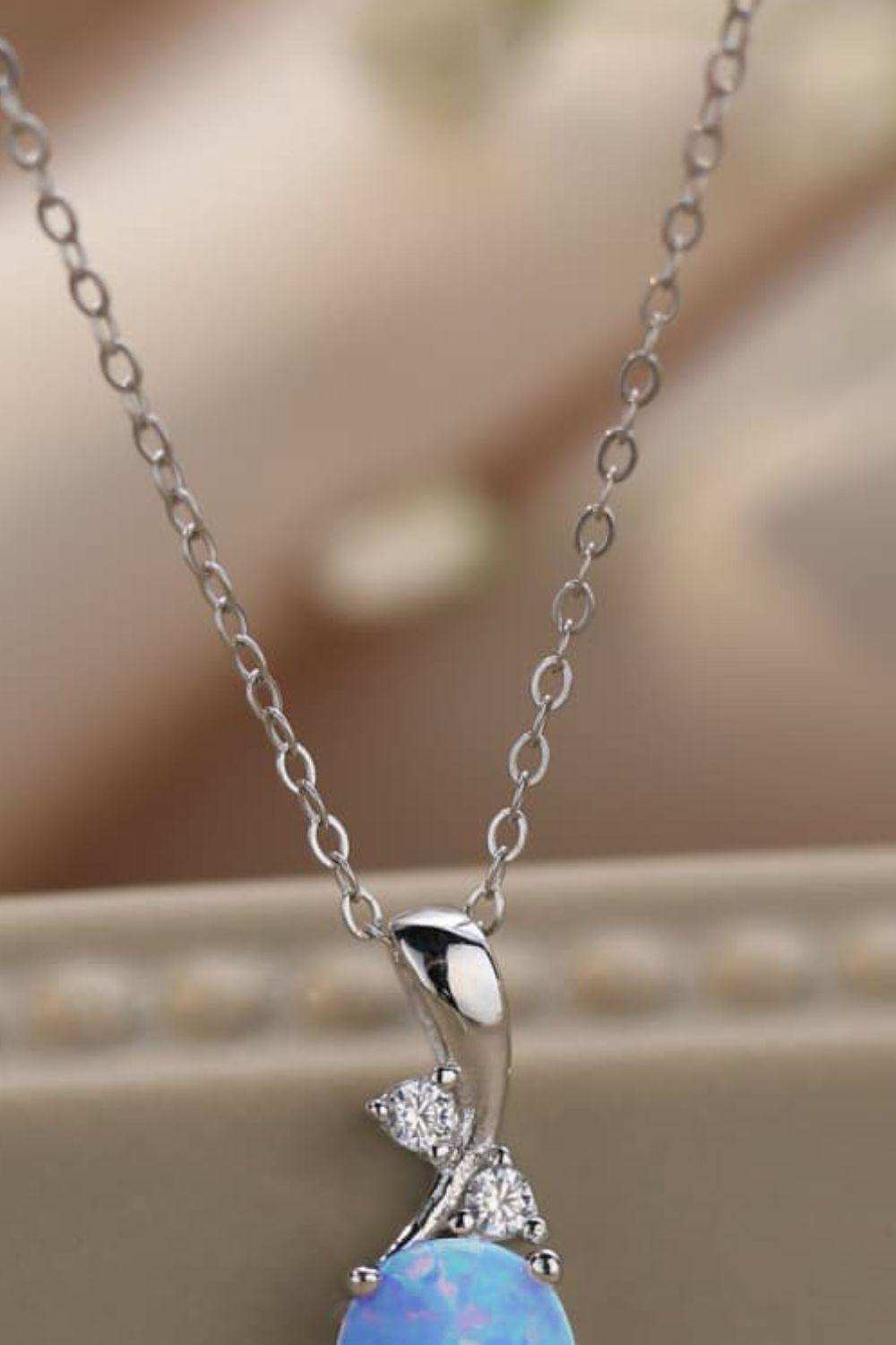 Opal Oval Pendant Chain Necklace - Trendsi - Flyclothing LLC
