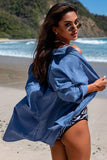 Button-Up Longline Shirt with Breast Pockets - Trendsi
