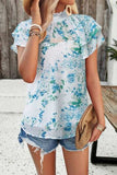 Printed Ruffled Mock Neck Blouse - Trendsi - Flyclothing LLC