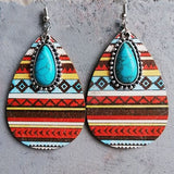 Artificial Turquoise Geometric Teardrop Earrings - Trendsi