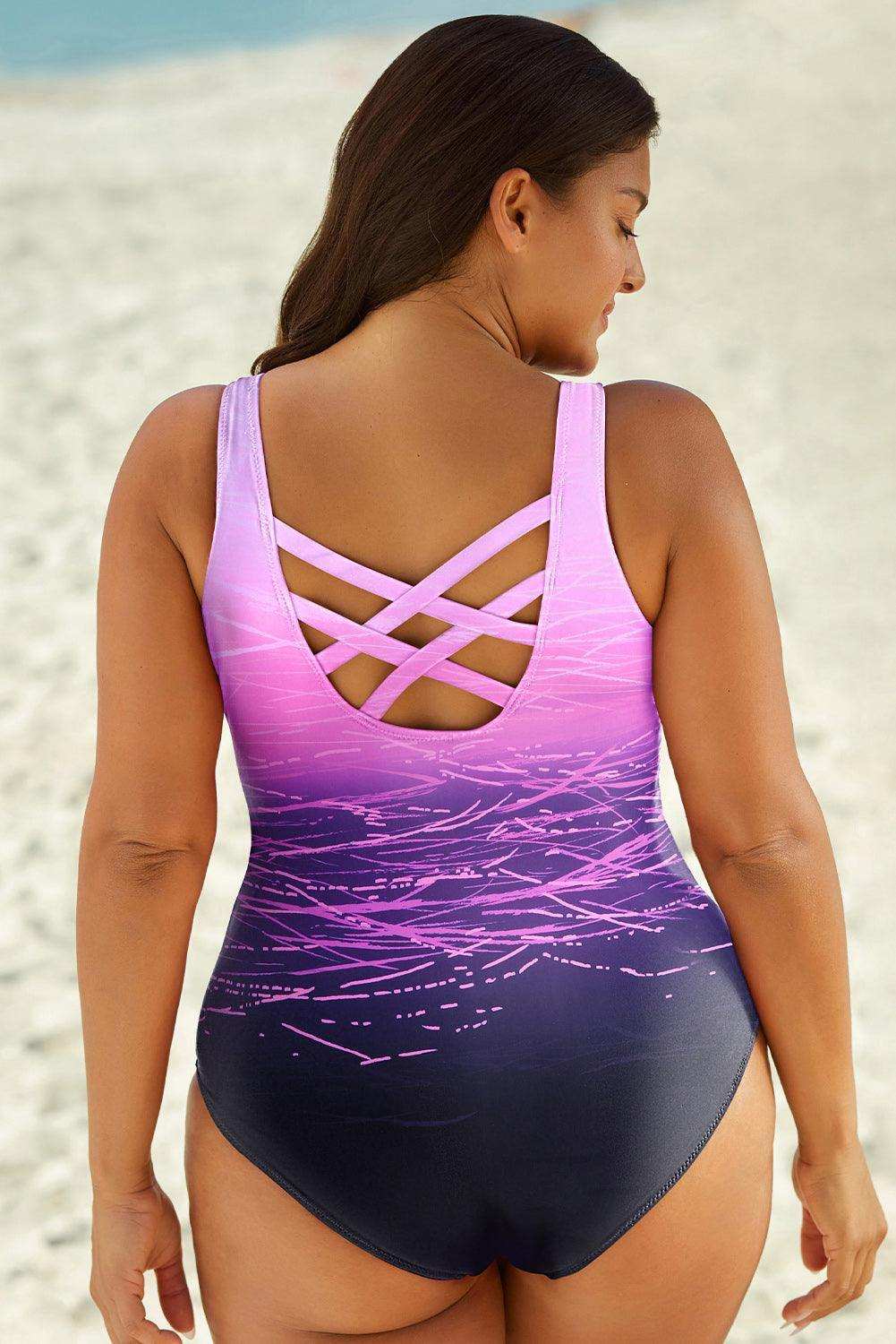 Full Size Tie-Dye Crisscross Back One-Piece Swimsuit - Trendsi - Flyclothing LLC