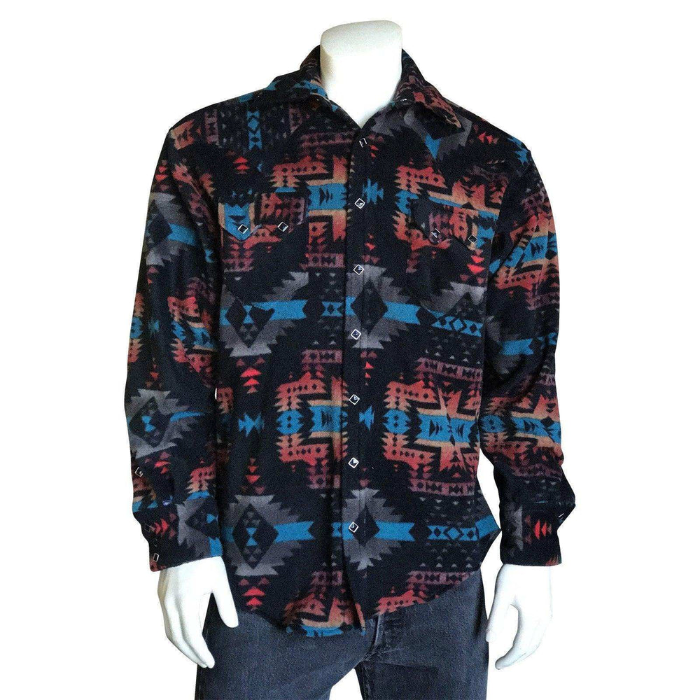 Men's Native Pattern Fleece Western Shirt in Black & Blue - Rockmount Clothing - Flyclothing LLC