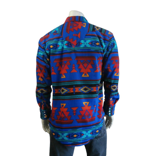Rockmount Clothing Men's Native Pattern Fleece Western Shirt in Blue & Red