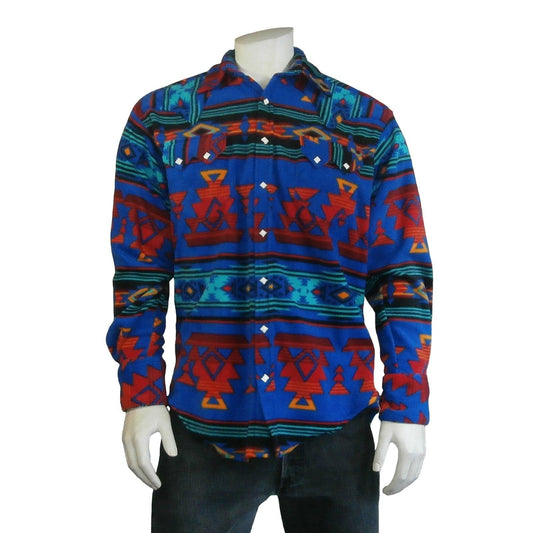 Rockmount Clothing Men's Native Pattern Fleece Western Shirt in Blue & Red - Rockmount Clothing