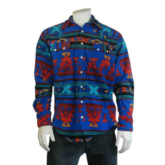 Rockmount Clothing Men's Native Pattern Fleece Western Shirt in Blue & Red