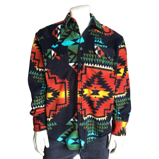 Men's Native Pattern Fleece Western Shirt in Black & Red - Rockmount Clothing - Flyclothing LLC