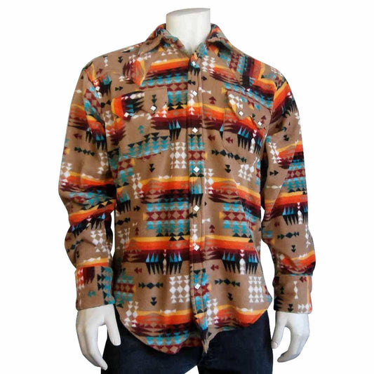 Men's Native Pattern Fleece Western Shirt in Camel & Red - Rockmount Clothing - Flyclothing LLC