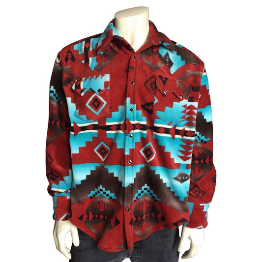 Men's Native Pattern Fleece Western Shirt in Rust & Turquoise - Rockmount Clothing - Flyclothing LLC