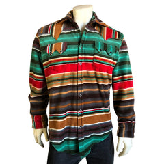 Men's Serape Pattern Fleece Western Shirt in Brown & Green - Rockmount Clothing