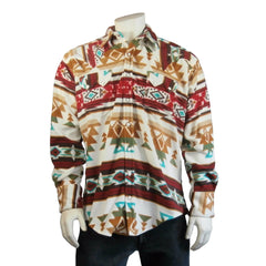 Rockmount Clothing Men's Native Pattern Fleece Western Shirt in Tan & Red