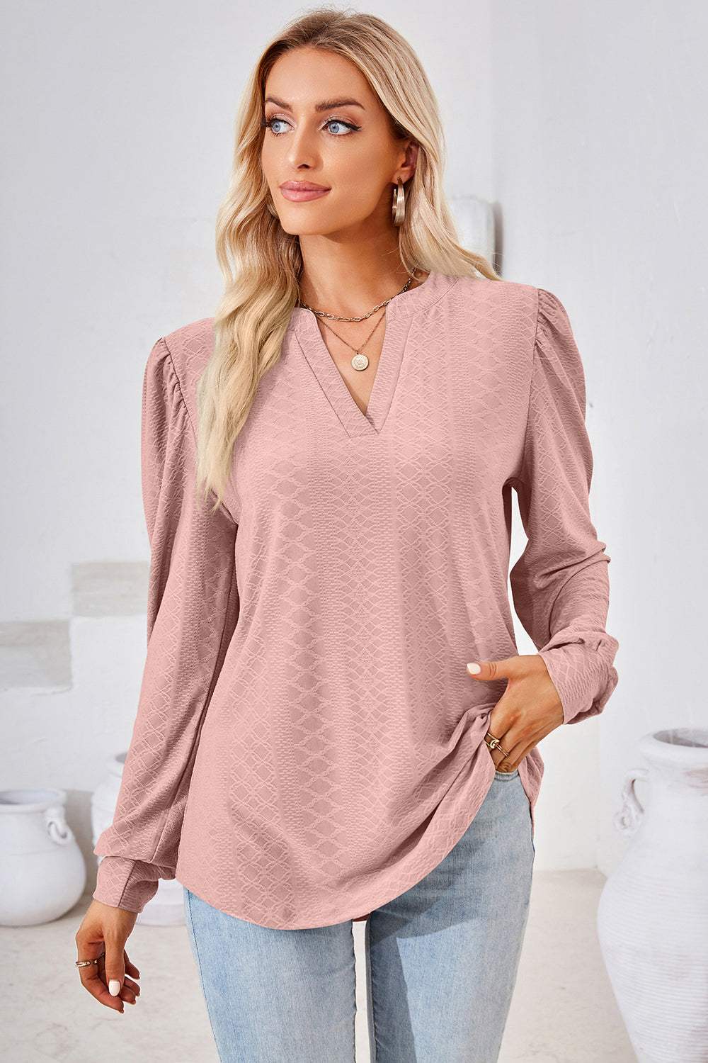 Notched Long Sleeve T-Shirt - Trendsi - Flyclothing LLC