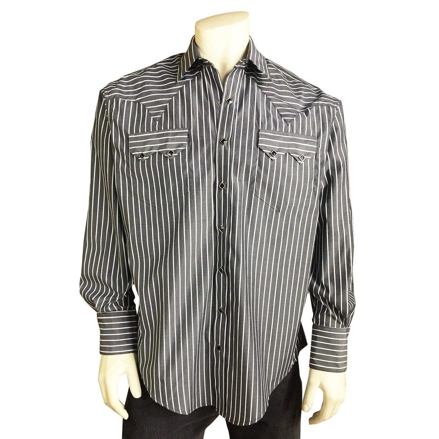 Men's Fine Cotton Striped Western Dress Shirt in Black - Rockmount Clothing - Flyclothing LLC