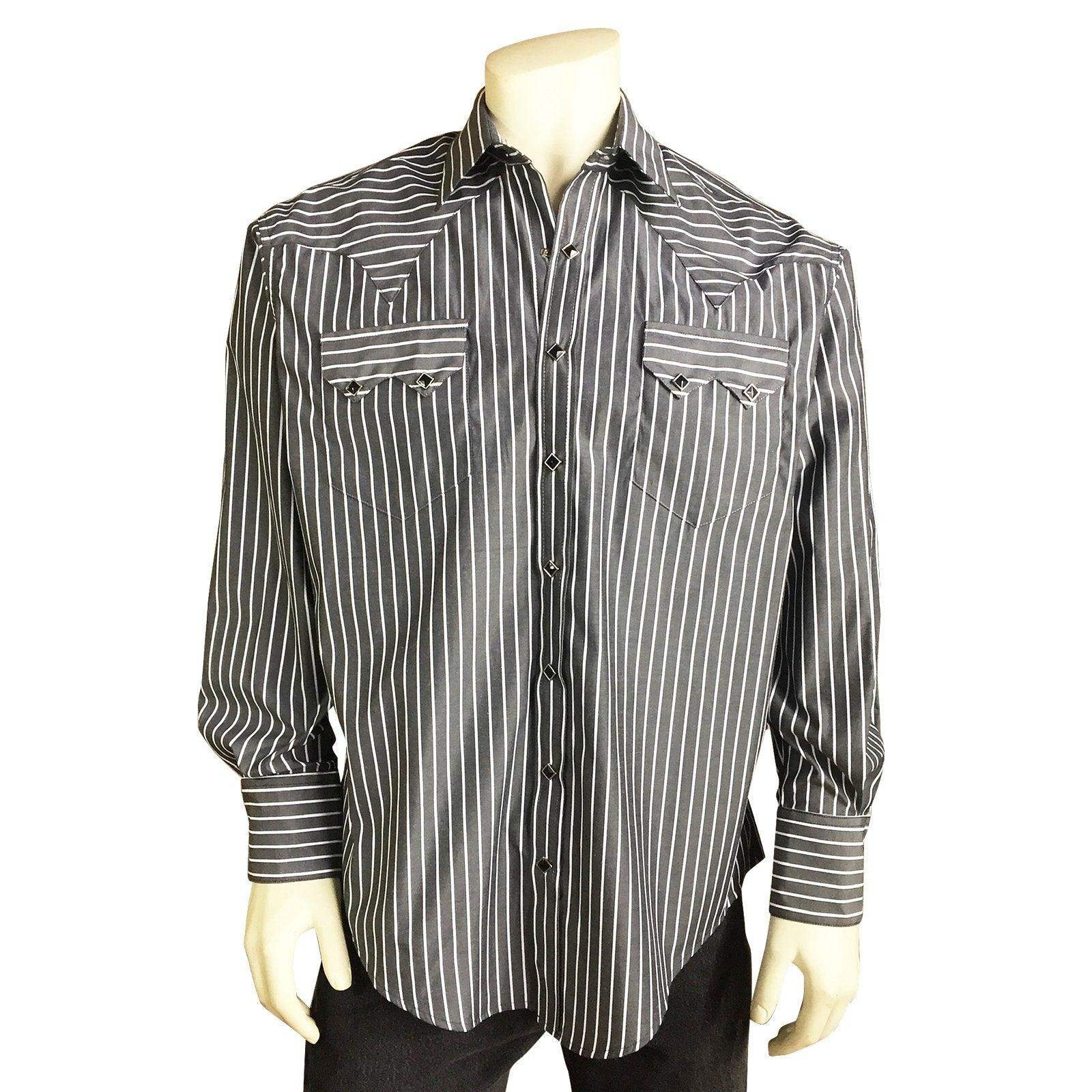 Men's Fine Cotton Striped Western Dress Shirt in Black - Rockmount Clothing - Flyclothing LLC