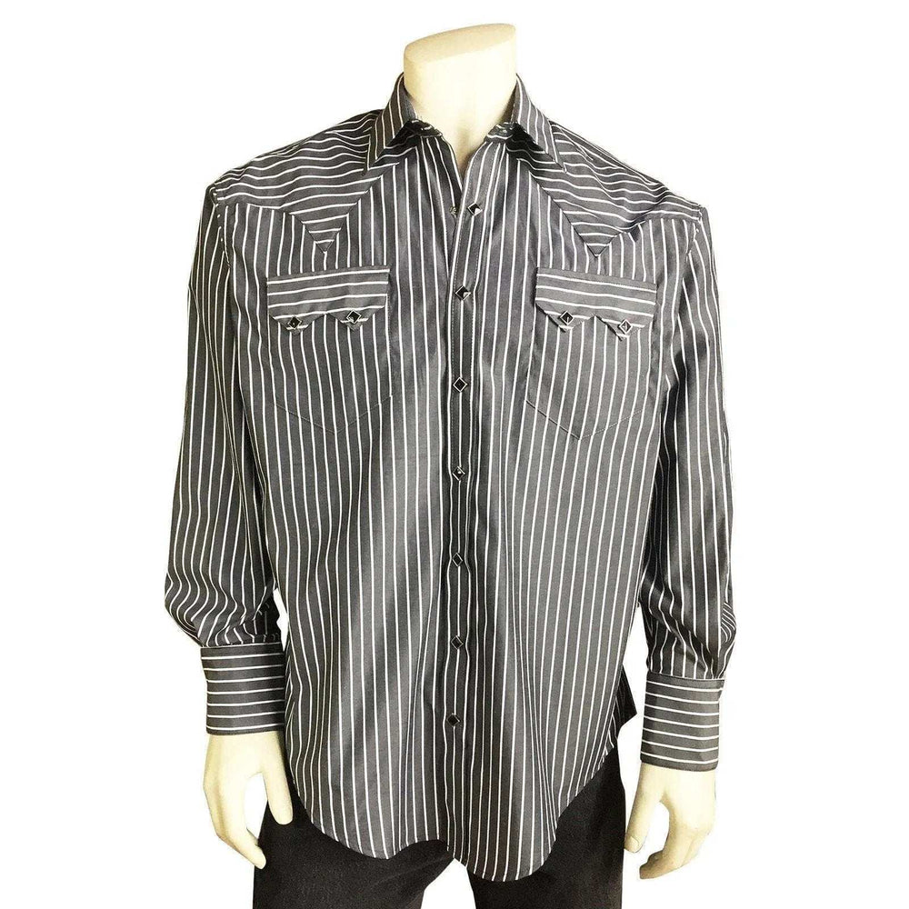 Men's Fine Cotton Striped Western Dress Shirt in Black - Rockmount Clothing - Flyclothing LLC