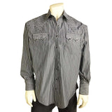 Men's Fine Cotton Striped Western Dress Shirt in Black - Rockmount Clothing - Flyclothing LLC