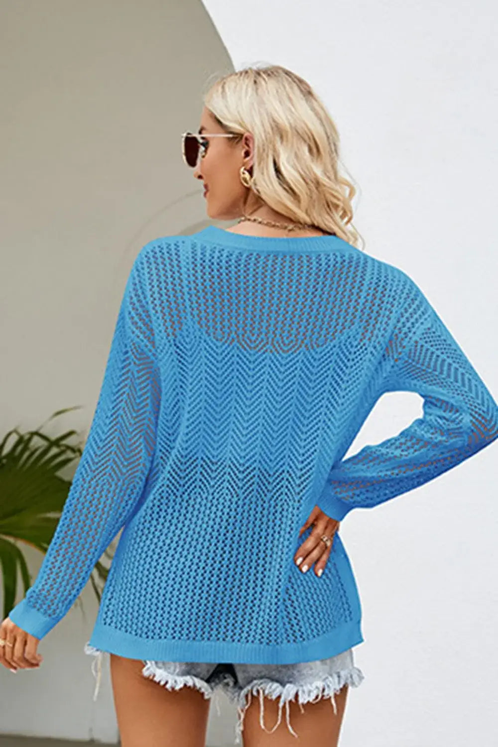 Lace-Up Slit Knit Top - Trendsi - Flyclothing LLC