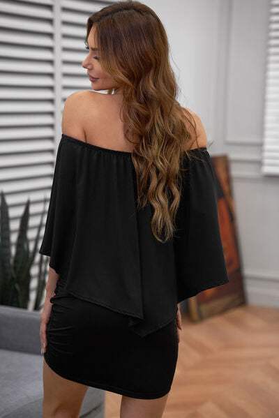 Off-Shoulder Three-Quarter Sleeve Mini Dress - Trendsi - Flyclothing LLC