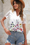 Floral Graphic Scalloped V-Neck Top - Trendsi - Flyclothing LLC