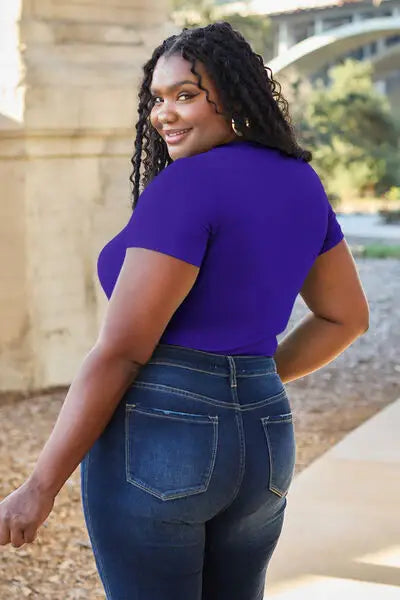 Basic Bae Full Size Round Neck Short Sleeve Bodysuit - Trendsi - Flyclothing LLC