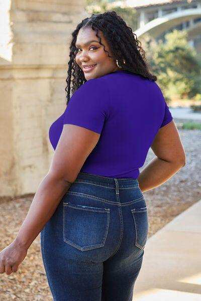 Basic Bae Full Size Round Neck Short Sleeve Bodysuit - Trendsi - Flyclothing LLC