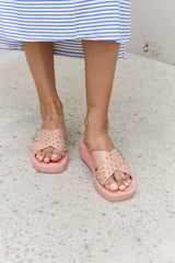 Forever Link Studded Cross Strap Sandals in Blush - Trendsi