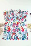 Plus Size Floral Smocked Flutter Sleeve Blouse - Trendsi - Flyclothing LLC