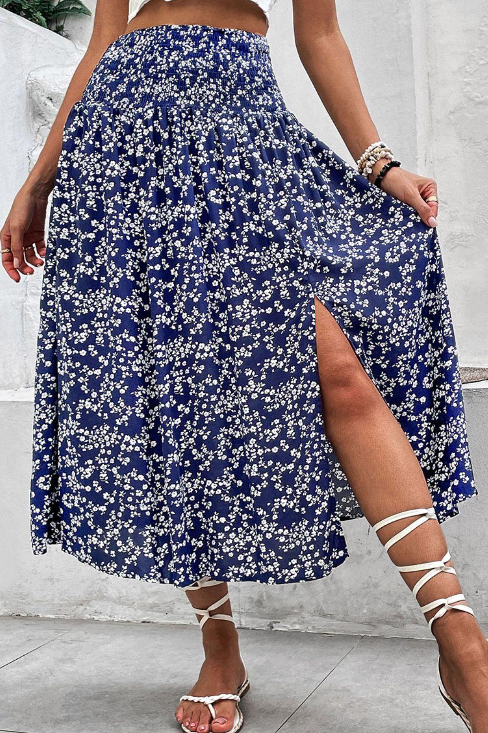 Ditsy Floral Slit High Waist Skirt - Trendsi