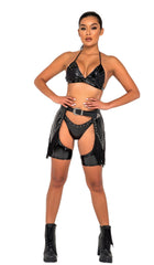 Roma Costume Studded Vinyl Bikini Top with Fringe - Roma Costume