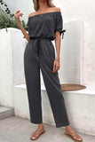 Off-Shoulder Tie Cuff Jumpsuit with Pockets - Trendsi - Flyclothing LLC
