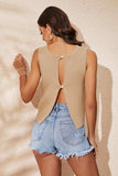 Buttoned Cutout Ribbed Trim Knit Tank - Trendsi - Flyclothing LLC