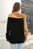 Ribbed Off-Shoulder Lantern Sleeve Pullover Sweater - Trendsi