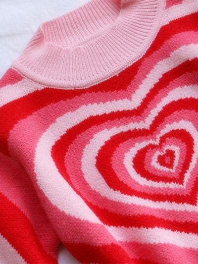 Heart Mock Neck Long Sleeve Sweater - Trendsi - Flyclothing LLC