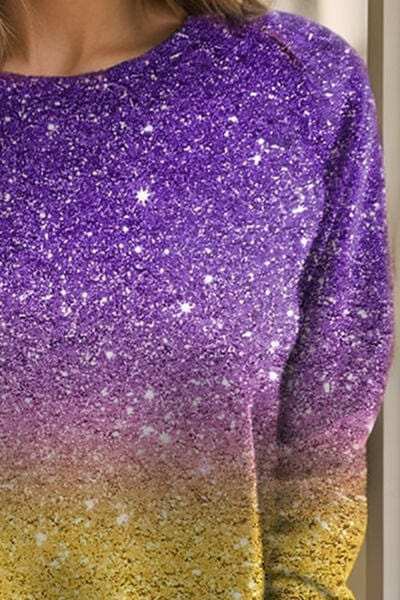 Gradient Round Neck Long Sleeve T-Shirt - Trendsi - Flyclothing LLC