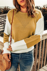 Two-Tone Openwork Rib-Knit Sweater - Flyclothing LLC