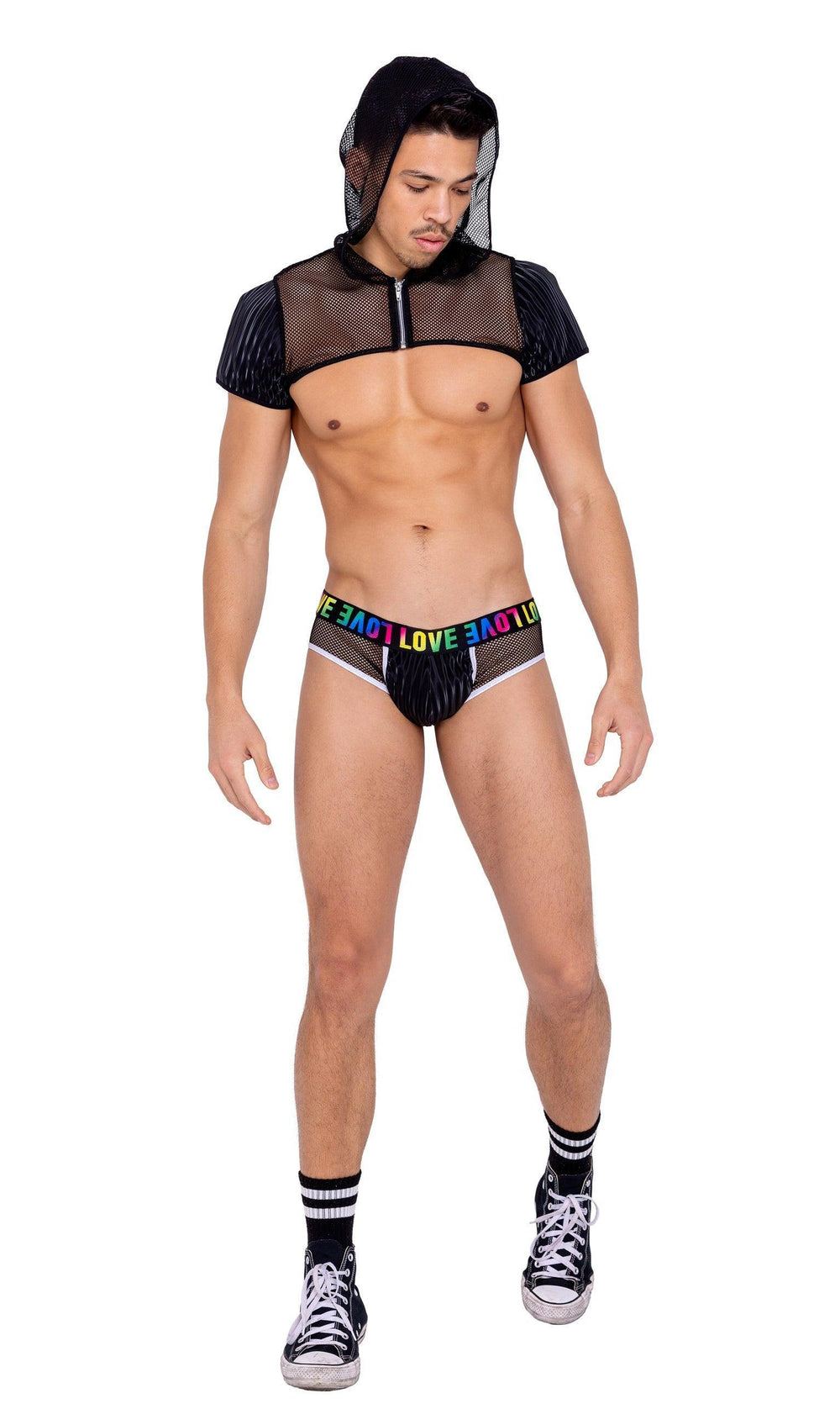 Roma Costume Mens Fishnet Cropped Hoodie with Zipper Closure - Roma Costume
