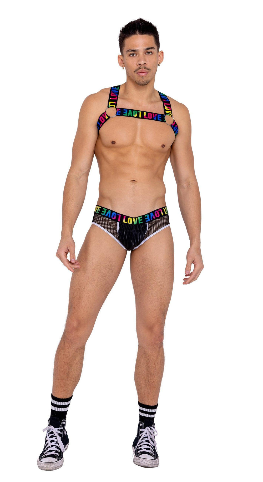 Roma Costume Mens Briefs with Fishnet Panel and LOVE Elastic Band - Roma Costume