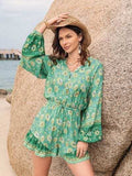 Printed Ruffled Balloon Sleeve Romper - Trendsi - Flyclothing LLC