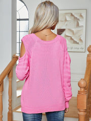 Decorative Button Cold-Shoulder Sweater - Trendsi