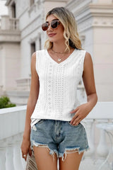 Eyelet V-Neck Tank - Trendsi - Flyclothing LLC