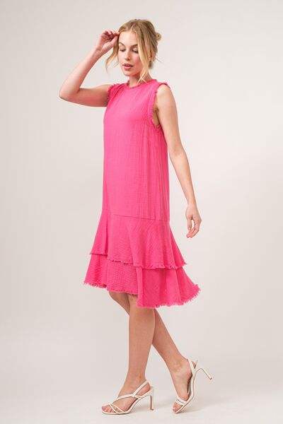 And The Why Washed Fringe Detail Tiered Dress - Trendsi - Flyclothing LLC