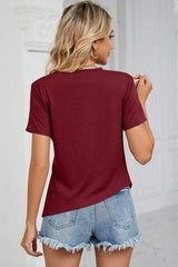 Ruched Round Neck Short Sleeve T-Shirt - Trendsi - Flyclothing LLC