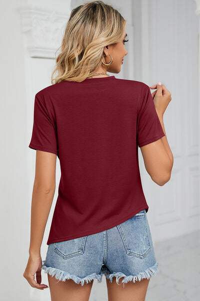Ruched Round Neck Short Sleeve T-Shirt - Trendsi - Flyclothing LLC