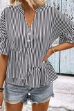 Striped Asymmetrical Flounce Sleeve Blouse - Trendsi - Flyclothing LLC