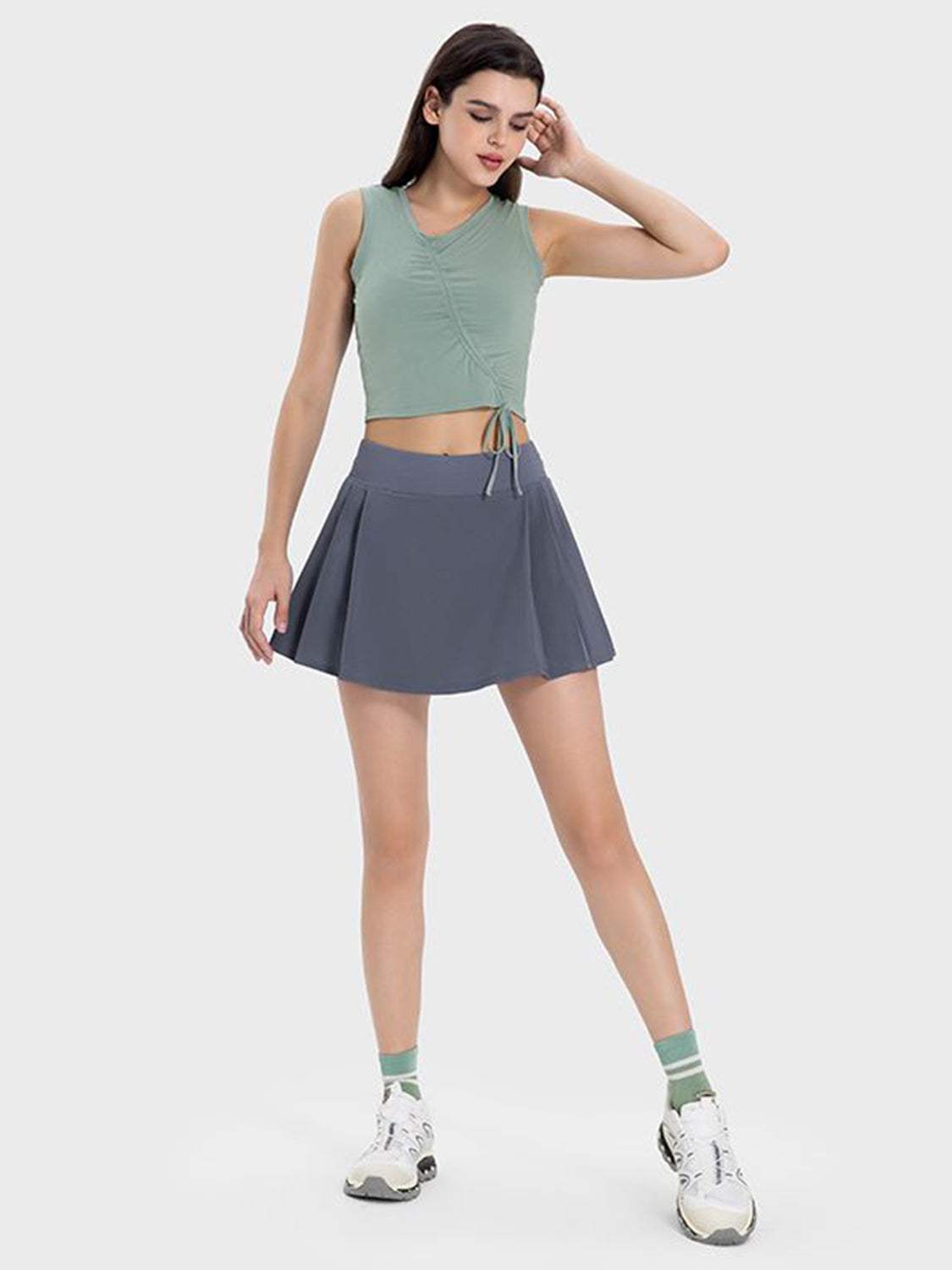 Pleated Detail Mid-Rise Waist Active Skirt - Trendsi - Flyclothing LLC